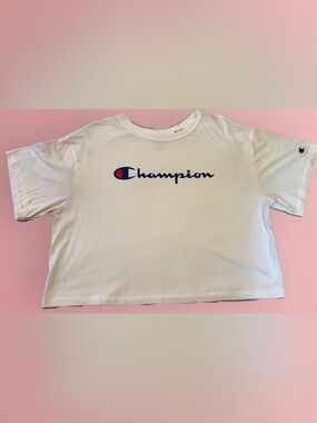 Champion Cropped Tee White Logo Top